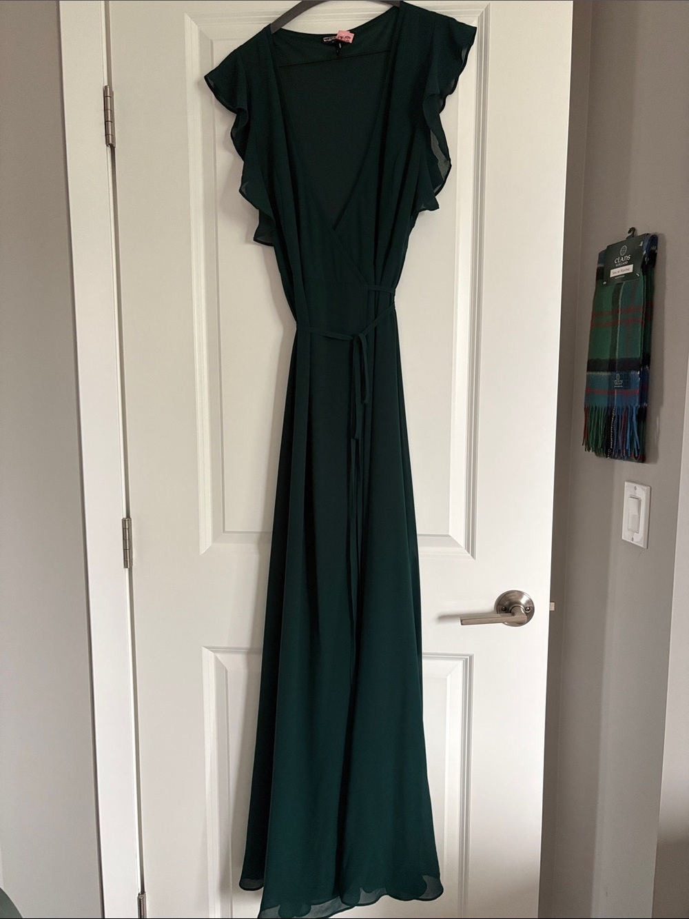 Soieblu Deep Emerald Ruffle Sleeve Maxi Dress